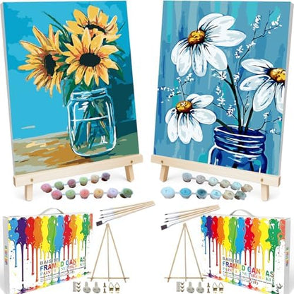 BAISITE Paint by Numbers Kit for Adults Beginners,8" Wx12 L 2 Pack Canvas for Painting Kits for Adults in Colorful Box 0304 Already Framed by PaintbyNumbersKitsforAdults