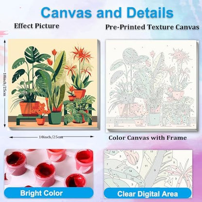 Artunion Framed Paint by Numbers Kit for Adults Beginners & Kids Ages 8-12,Green Plant Paint by Number with Frame,Plant Paint by Numbers Kit on Canvas 10 * 10 Inch Without Easel - Image 3