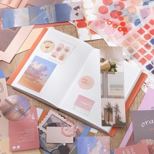imoon Scrapbook Photo Album Supplies Kit with Tweezers and Glue Tape – Romantic Aesthetic Junk Journal Kit, Scrapbooking Paper, Sticker Pack, Notebook, DIY Craft, Gift for Adults (Sunset) - Image 6