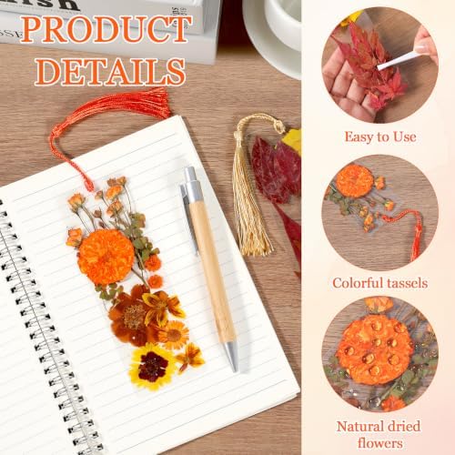 20 Sets Dried Flower Bookmark Making Kit Transparent Bookmark DIY Projects Craft Gift Bulk PET Sticker with Color Tassels and Tweezer for Classroom Activities Reading Award and Book Lovers (Autumn) - Image 3