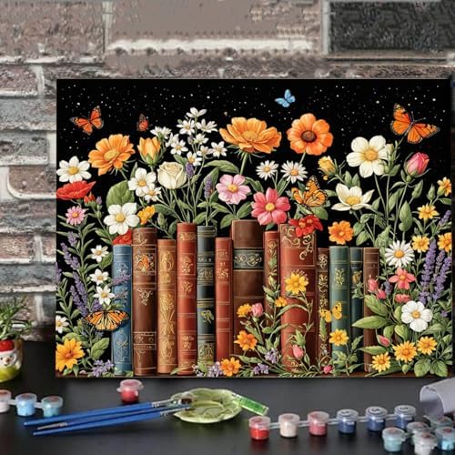 Wildflower Paint by Numbers Kit for Adults Flower Book Art Painting Kit Adult Paint by Number Kits on Canvas DIY Oil Painting for Beginners Gifts for Book Lovers Home Wall Decor 16x20 Inch - Image 3
