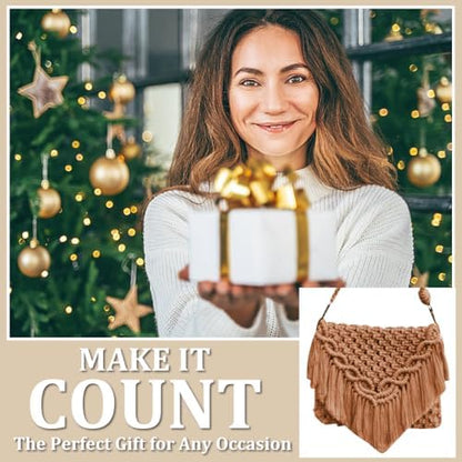 INFUNLY DIY Macrame Bag Kit for Adults Beginners Macrame Handmade Woven Bags with Tassels Bohemian Knotting Handbag Macrame Kit Crochet Bag Kit with Video Instruction for Women Holiday Beach Decor - Image 5