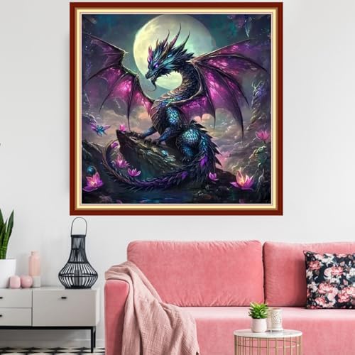 Redxing Stamped Cross Stitch Kits Embroidery kit for Beginners Adults Full Range of Embroidery Patterns Starter Kits DIY Printed Cross Stitch Kits Needlepoint Kits 11CT-Moon Dragon 18x18 inchs - Image 2