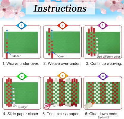15 Christmas Paper Weaving Project • Anxiety Relief PaperCraft • DIY Placemats with ¾-inch Paper Strips and 9x14-inch Mats • Beginner Learn to Weave • Home and Classroom Decor (Red White Green) - Image 3