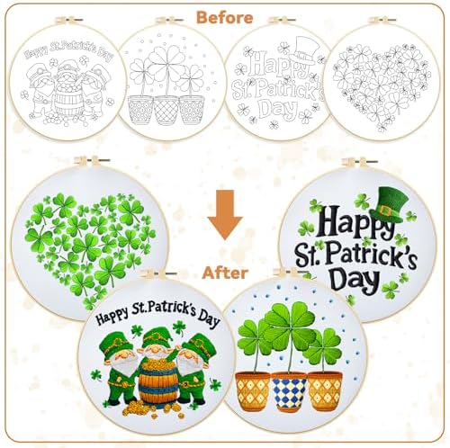 BEUNITONE 4 Set Lucky Clover Pattern Embroidery Kit for Adult Beginners - Image 4