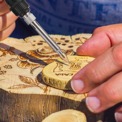Lothee 136 Pcs Wood Burning Kit for Adults Beginners, Adjustable Temperature Pyrography Pen Set with Alphabet Number Tips, Stencils & Wood Chips, DIY Wooden Burner Tool for Embossing Carving - Image 6
