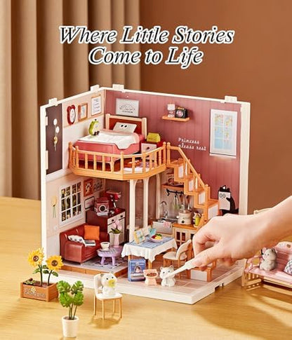 2-Story Loft Miniature House Kit, Cat-Themed DIY Dollhouse for Adults with Living Room Kitchen Bedroom Balcony, Collectible Plastic Miniature Building Set, Home Decor Gift for Women - Image 5