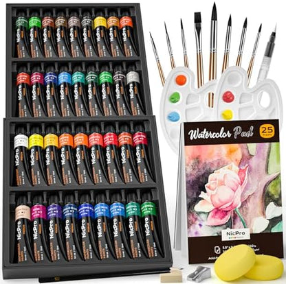 Nicpro 36 Colors Watercolor Paint Set (12ml/0.4oz Tube) for Adults, Artist by Nicpro