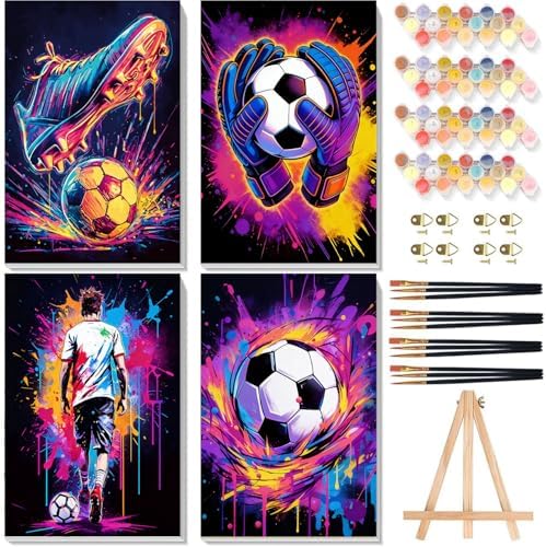 4 Pack Football Paint by Numbers for Adults with Framed Canvas 8x12 inch by Arttoplus