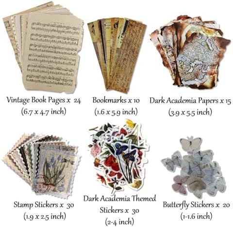 Vintage Aesthetic Scrapbook Supplies Kit with Scrapbook Paper, Stickers, Bookmarks for Scrapbooking, DIY Albums, Junk Journals, Bullet Journals, Dark Academia Aesthetic Decor (Dark1 129 Pcs) - Image 2