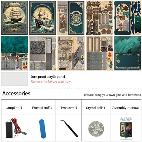 Book Nook, DIY Book Nook Kits for Adults, Ocean Adventure 3D Wooden Puzzle Bookend Bookshelf Insert Decor with LED Light - Image 4