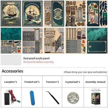 Book Nook, DIY Book Nook Kits for Adults, Ocean Adventure 3D Wooden Puzzle Bookend Bookshelf Insert Decor with LED Light - Image 4