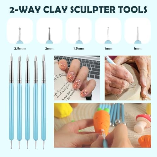 EUOCENK 11PCS Silicone Clay Sculpting Tool, Ball Stylus Clay Tools, Clay Shaper & Sculpter Brushes for Dotting, Painting Mandalas, Embossing, Nail Art, Polymer, Pottery Crafts, Rhinestone, Rock - Image 2