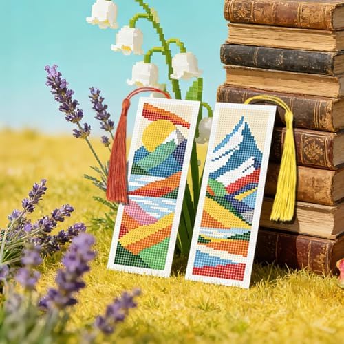 INFUNLY Mountain Cross Stitch Bookmark Kit 10x7.7 Nature Scenery Needlework Bookmark Set River Mountains Cross Stitch Bookmarks Kit DIY Sunset Embroidery Bookmarks Kit for Book Lovers Craft Gift - Image 5