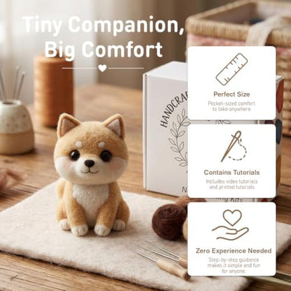 DIY Needle Felting Kit Cute Shiba Inu Akita Dog – Needle Felting Starter Kit with Fiber Roving, Needles, Felting Pad & Instructions | Felted Animal Kit for Beginners Adults | DIY Craft Gift - Image 5