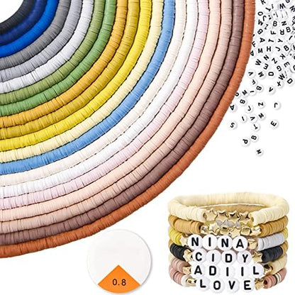 ADIIL 7200pcs Clay Beads Bracelet Making Kit, 6mm Polymer Heishi Beads for Jewelry Making, Friendship Bracelet Kit Birthday Gift for Adults Neutral by ADIIL