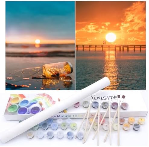 BAISITE Paint by Numbers Kit for Adults Beginners,12" Wx16 L 2 Pack Canvas for Painting Kits for Adults in Colorful Box-PBN201-202 by PaintbyNumbersKitsforAdults