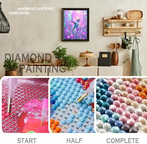 sdfkmlcdl Fantasy Hummingbird Diamond Art Kits for Adults, Surreal Blue Purple Flower Hummingbird Full Drill Diamond Painting Kits for Adults Beginners, Bird Lover Gifts, 9.8x11.8 Inch - Image 4