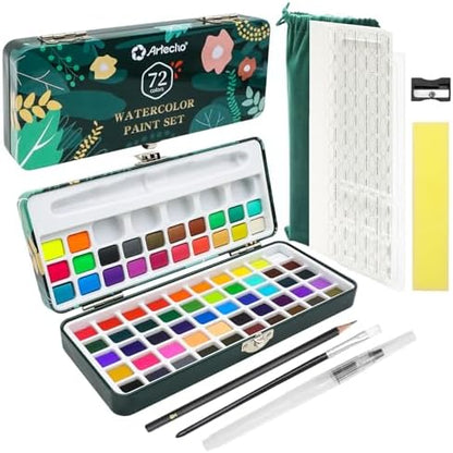 Artecho Watercolor Paint Set, 72 Colors with Metallics, Travel Case by Artecho