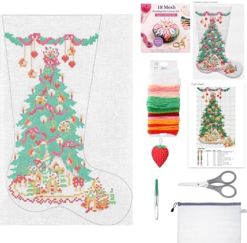Janinka 22pc Christmas Stocking Tree 18 Mesh Needlepoint Canvas Kit by Janinka