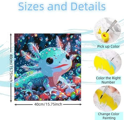 DOTSTART Paint by Numbers Kit for Adults,Glittering Axolotl Paint by Number for Adults,Acrylic Adults' Paint-by-Number Kits, Easy Paint by Number Adult Canvas for Home Wall Art Decor, 15.8 X 15.8 inch - Image 2