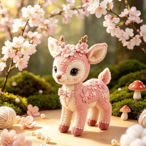 Pink Enchanted Forest DIY Felt Patchwork Kit, 3D Pink Woodland Friends DIY Felt Patchwork Kit, Pastoral Wild Creatures Handicraft Activity, Manual Tailoring Bundle for Beginners Adult (Color D) - Image 3