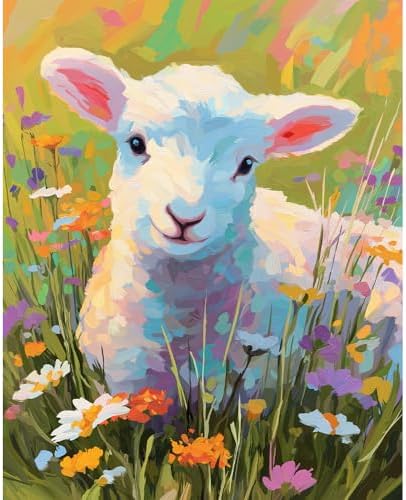 Natuyalo Sheep Paint by Numbers for Adults Animals DIY Paint by Numbers Acrylic Paint on Canvas Colorful Art Painting by Numbers Kits for Beginner 16x20 inch (Without Frame) by Natuyalo
