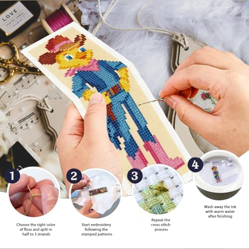 INFUNLY 6PCS Farm Animals Cross Stitch Bookmark Kit 3x8.5 Inches Farm Duck Stamped Embroidery Bookmark Kits with Cartoon Animals Needlepoint Bookmark Kit with Instruction for Book Lovers Readers - Image 4