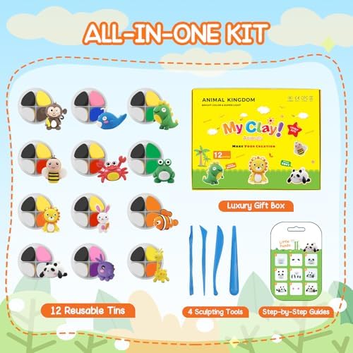 Air Dry Clay for Kids Air Clay Art Kits 12 Box Animals Theme Air Dry Modeling Clay Kit w/Sculpting Tools& Step-by-Step Tutorials,Ultra Soft Non-Sticky,Craft Party Favors Clay Toy Gift for Boys Girls - Image 6