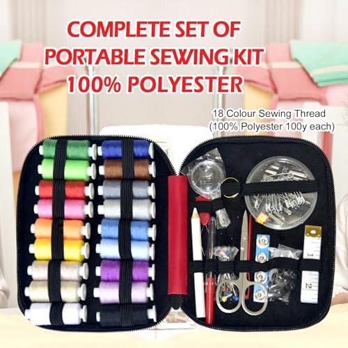 Sewing Kit with Case Portable Sewing Supplies for Home Traveler, Adults, Beginner, Emergency, Contains 18 Sewing Thread, Scissors, Needles, Measure etc,Bright Christmas Red - Image 5