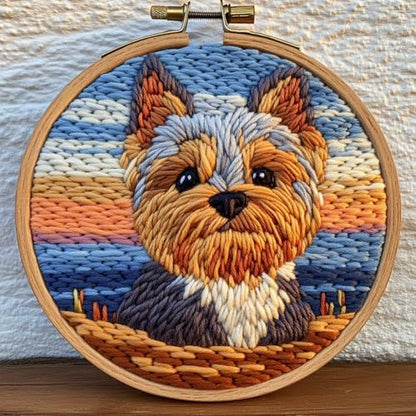 DIY Punch Needle Kits Yorkshire Terrier Dog Sunset with Hoop 20x20cm-1 by Unknown