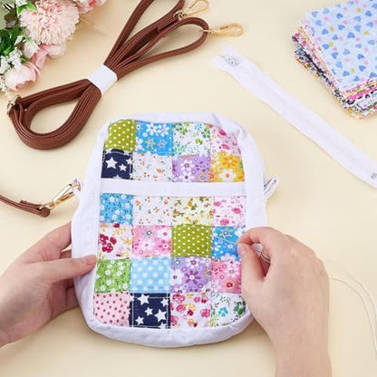 WEBEEDY DIY Quilt Tote Bag Kit for Adult Beginners DIY Small Rectangular Crossbody Bag Kit with Video Tutorial,50 Styles Fabrics,Quilting Tools for Sewing Patchwork Valentine's Day Craft Gift - Image 4