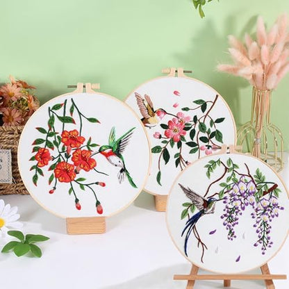 Ohcol 3 Sets Hummingbird Embroidery Kit for Beginners Needlepoint Kits for Adults Cross Stitch Kits with Clear Instructions,Easy Funny Stamped Bird Patterns Fabric Hand Crafts - Image 2