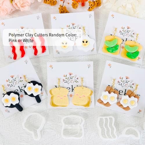 Xaekicr 8Pcs Breakfast Theme Polymer Clay Cutters Set – Toast, Bacon, Egg Shapes | Fun Clay Earring Cutters | Polymer Clay Molds for Jewelry Making | Clay Tools for DIY Crafts - Image 2