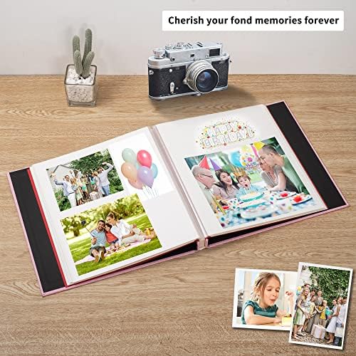 Large Photo Album Self Adhesive 4x6 5x7 6x8 8x10 Pictures Scrapbook Magnetic Album DIY Scrap Book 60 Sticky Pages Linen Cover DIY Photo Album with A Metallic Pen and DIY Accessories(Pink) - Image 2