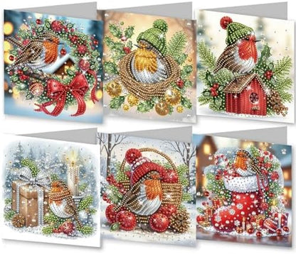 6Pcs Christmas Greeting Card DIY Diamond Art Painting Greeting Cards Blessing Folding Card Kit with White Envelopes Diamond Arts Crafts for Birthday Festival Gift-Bird02 by BAYUNOESparkDiamondCraft