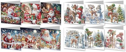 DIY Diamond Greeting Cards Set Christmas, 5D DIY Diamond Art Painting Greeting Card, DIY Christmas Card Making Kits for Family Friends Handmade Gift-#07-2 Set by Unknown