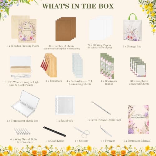 Novamira Wooden Flower Press Kit, Complete Pressed Flower Craft Supplies - Image 5