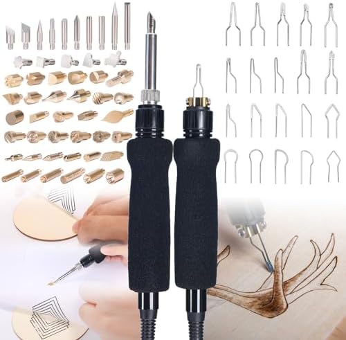 YIHUA 939D-II Pyrography Pen Wood Burning Kit Station 2-in-1 Solid-Point 200~480°C (with Temp Display)/Wire-Nib 250~750°C with 20 Nibs, Solid Points, 1 Stable Pen Holder, 2 Scrap Wood (Green) - Image 3