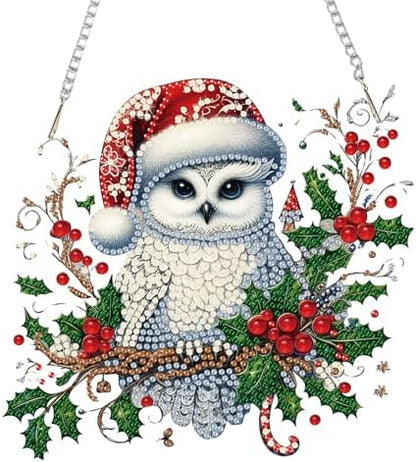 Auremi Christmas Diamond Art Painting Pendant Kits with Chain,5D Owl Diamond Art Hanging Kit DIY Diamond Crystal Window Door Hanging Pendant Kit for Adults Gift Wall Decor by Unknown