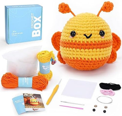 Crochet Kit for Beginners - Bee Crochet Kit, Learn to Crochet, All You Need in, Videos, Instructions, Soft Yarn, Birthday Gift for Adults by CROCHETBOX