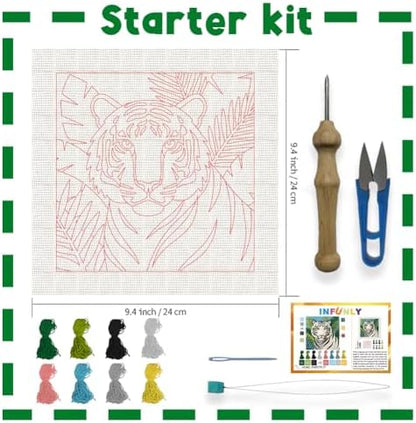 INFUNLY White Tiger Punch Needle Kits for Adults Beginners Green Leaves Needle Embroidery Starter Kit Tiger DIY Punch Needles Kit with Instruction Needles Fabric for Art Craft Festival Gift Home Decor - Image 2