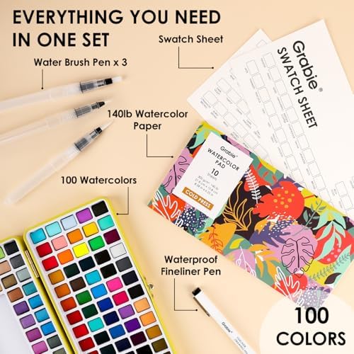 Grabie Set of 100 Color Watercolor Paint Set with Brush Pens - Image 2
