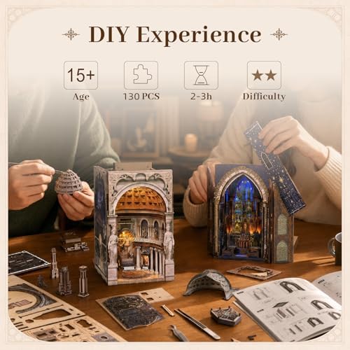 MiniCity 2-Pack DIY Book Nook Kits, Pantheon and Notre-Dame Models with LED - Image 2