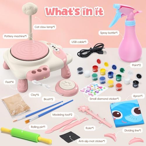 Pottery Wheel for Kids with Foot Pedal, Air Dry Clay Craft Kit Ages 6+ - Image 3