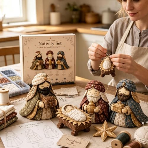 DIY Quilted Fabric Nativity Set Sewing Kit, Detailed Hand-Stitch Holy Family Manger Craft Set, Nativity Ornament Making Project for Home Display & Faith-Based Decor Creation for Adults，Type D - Image 4