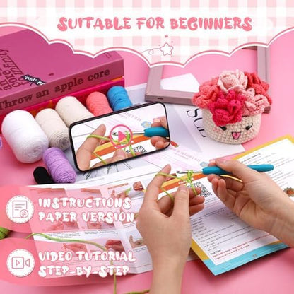 Hssugi Crochet Kit for Beginners, 6PCS Potted Plant Coasters Crochet Kit - Image 3