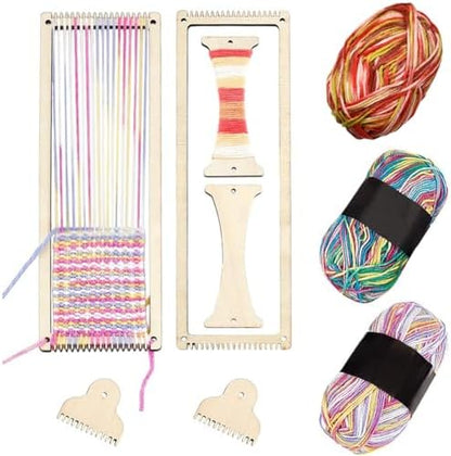 AHANDMAKER 2 Sets Weaving Loom Kit Weaving Frame Set with Yarns,Rods,Combs,Shuttles 2.6 x 8 Inch Wood Bookmark Knitting Loom for Adults Weaving Lovers, Contains Enough Weaving Yarn by AHANDMAKER