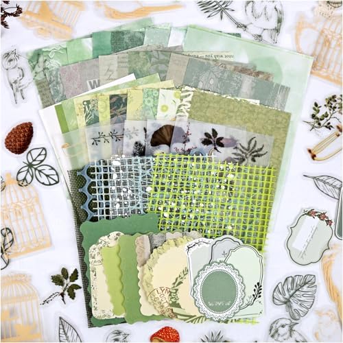 Diuhofart Scrapbooking Supplies Kit, Vintage Botanical Aesthetic Scrapbook Kit Collage Materials for Junk Journal Supplies, Scrap Booking, Journaling, Card Making (Green Forest) by Diuhofart