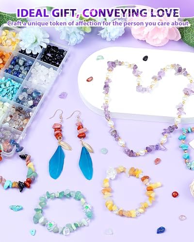 FIVEIZERO 600pcs Natural Chip Stone Beads 5-8mm - 15 Color Crystal Chip Beads for Jewelry Making, Valentine's Day Bracelet,DIY Irregular Gemstone Beads with Drilled Holes - Image 6